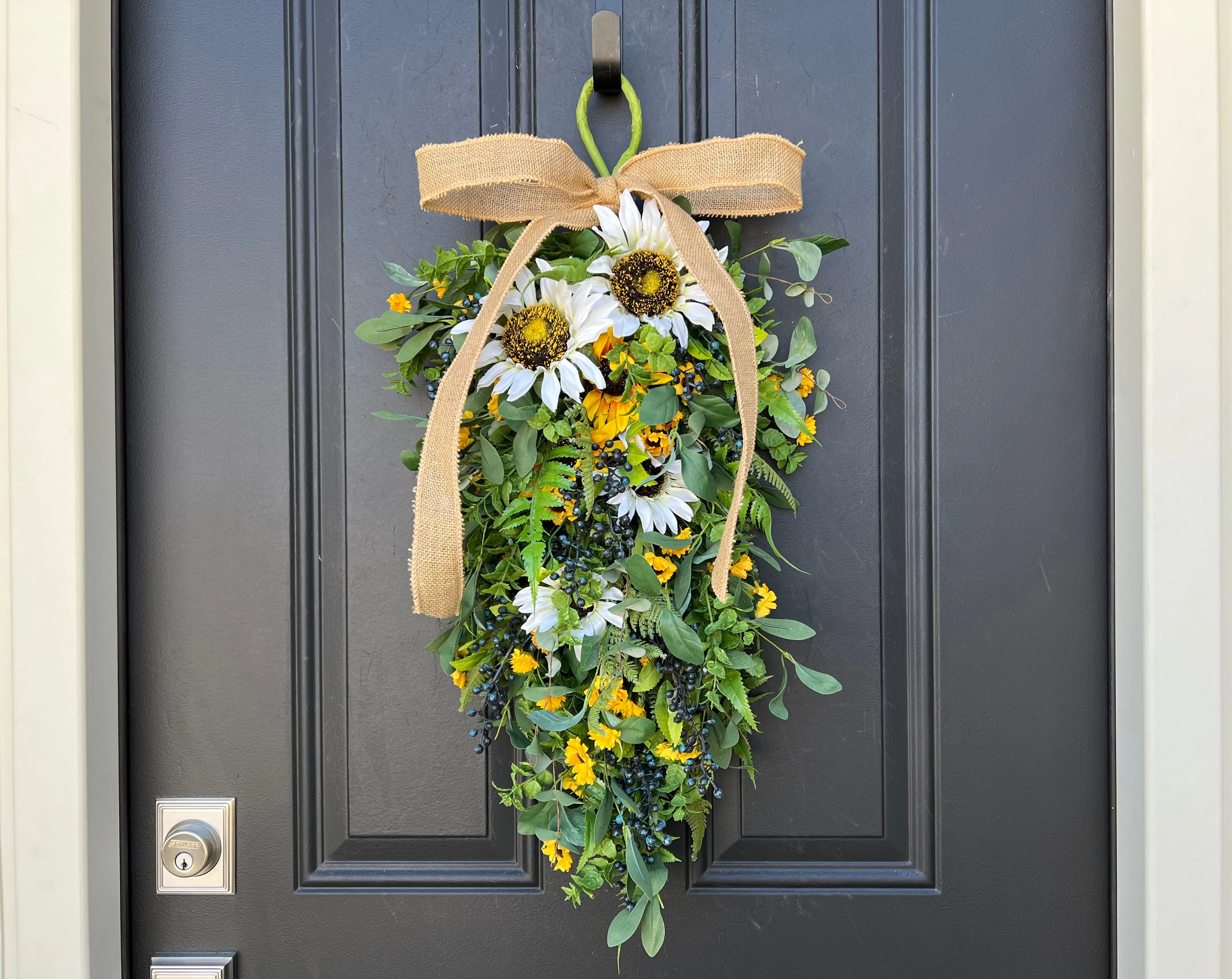 Sunflower and Blueberry Teardrop Wreath