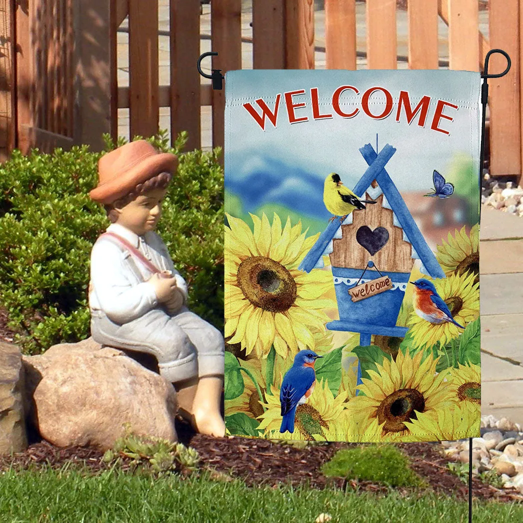 Sunflowers & Birds Welcome Garden Flag – 12" x 18"