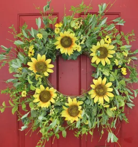 Sunsational Sunflowers Wispy Silk Front Door Wreath – 22”