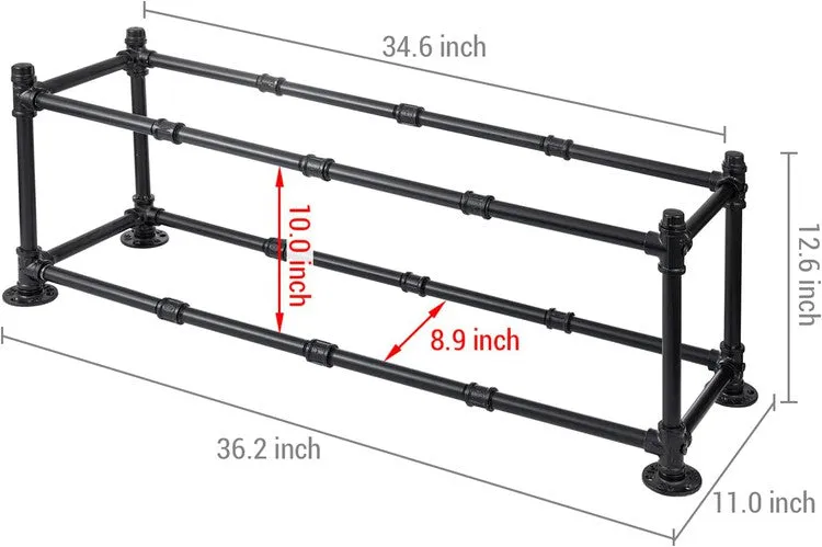 Tiered Matte Black Metal Pipe Freestanding Expanding Shoe Rack, Customizable Footwear Storage Organizer, Holds 8 Pairs